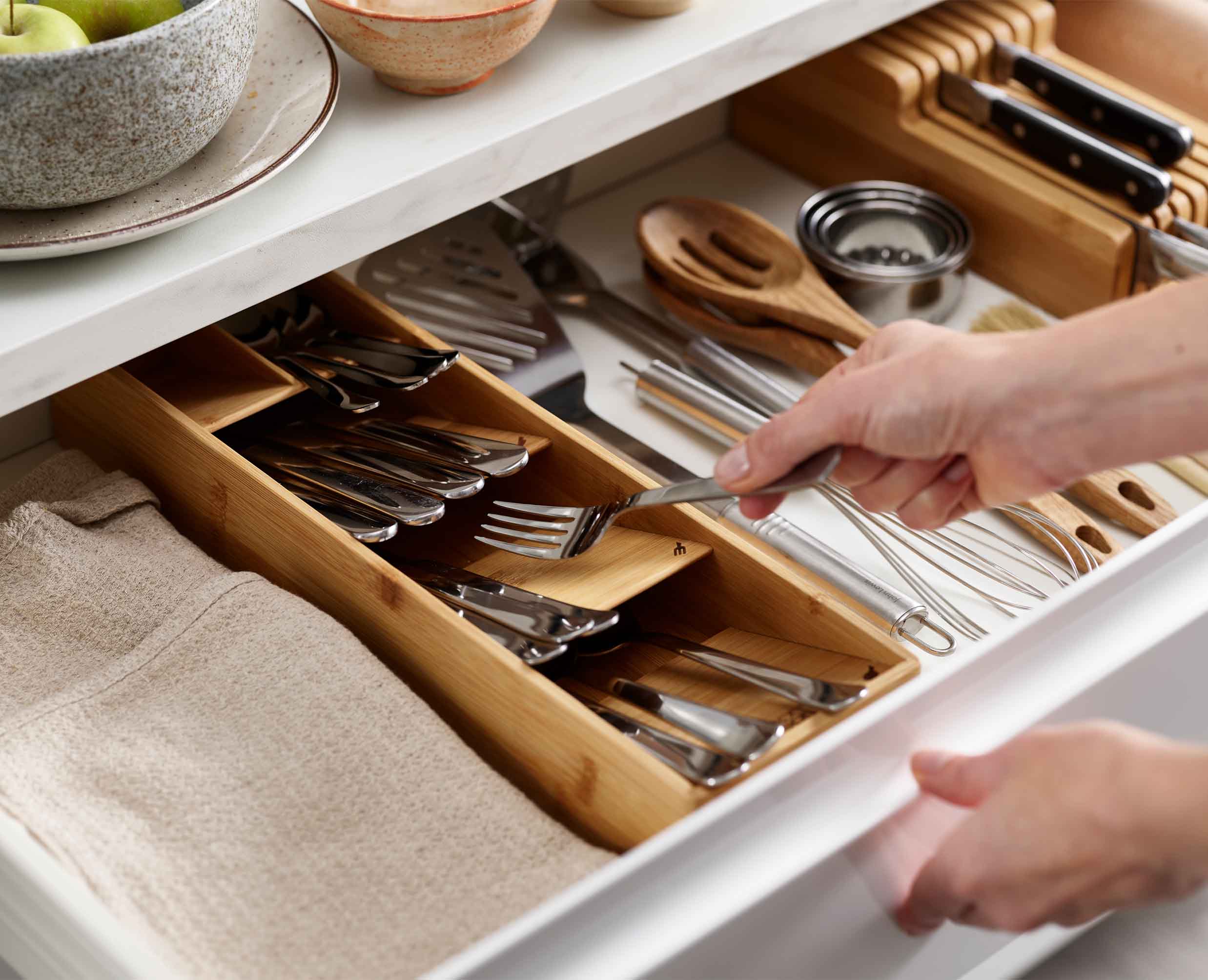 DrawerStore™ Bamboo Compact Cutlery Organiser - Image 3