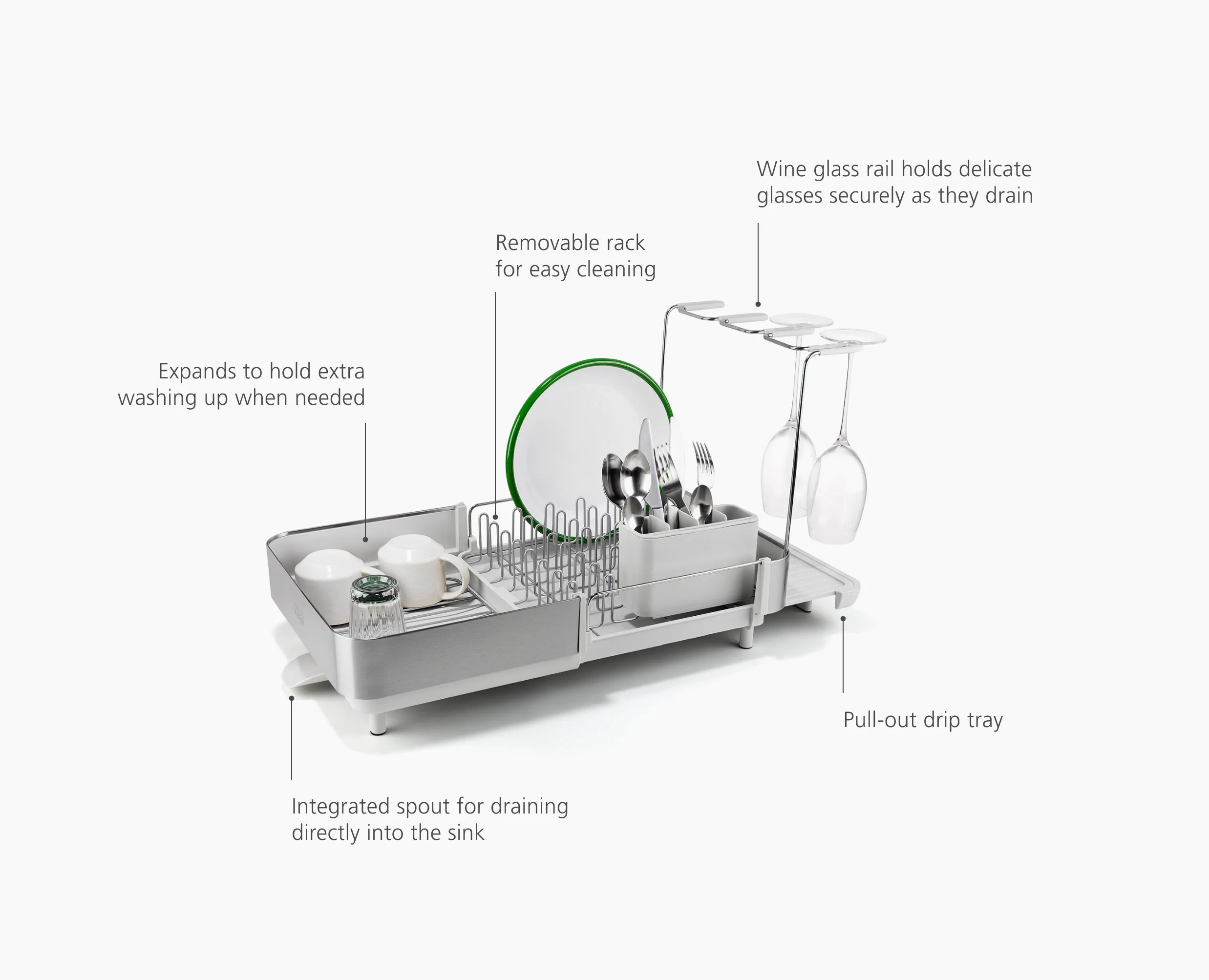 Extend™ Steel Plus Expandable Stone Dish Drainer with Wine Glass Rack - Image 6