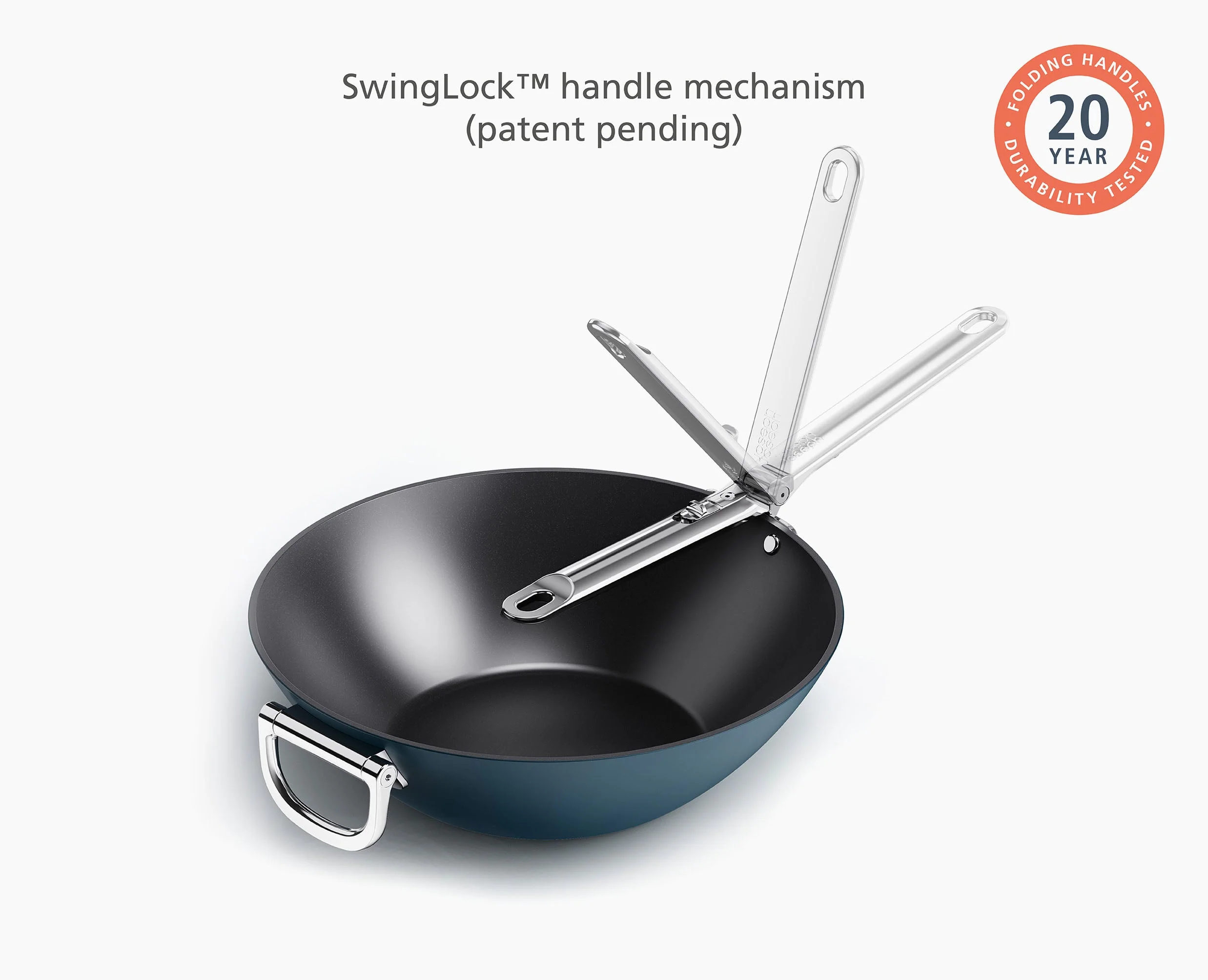 Space Folding Handle Ceramic Non-stick 32cm Blue Wok - Image 5