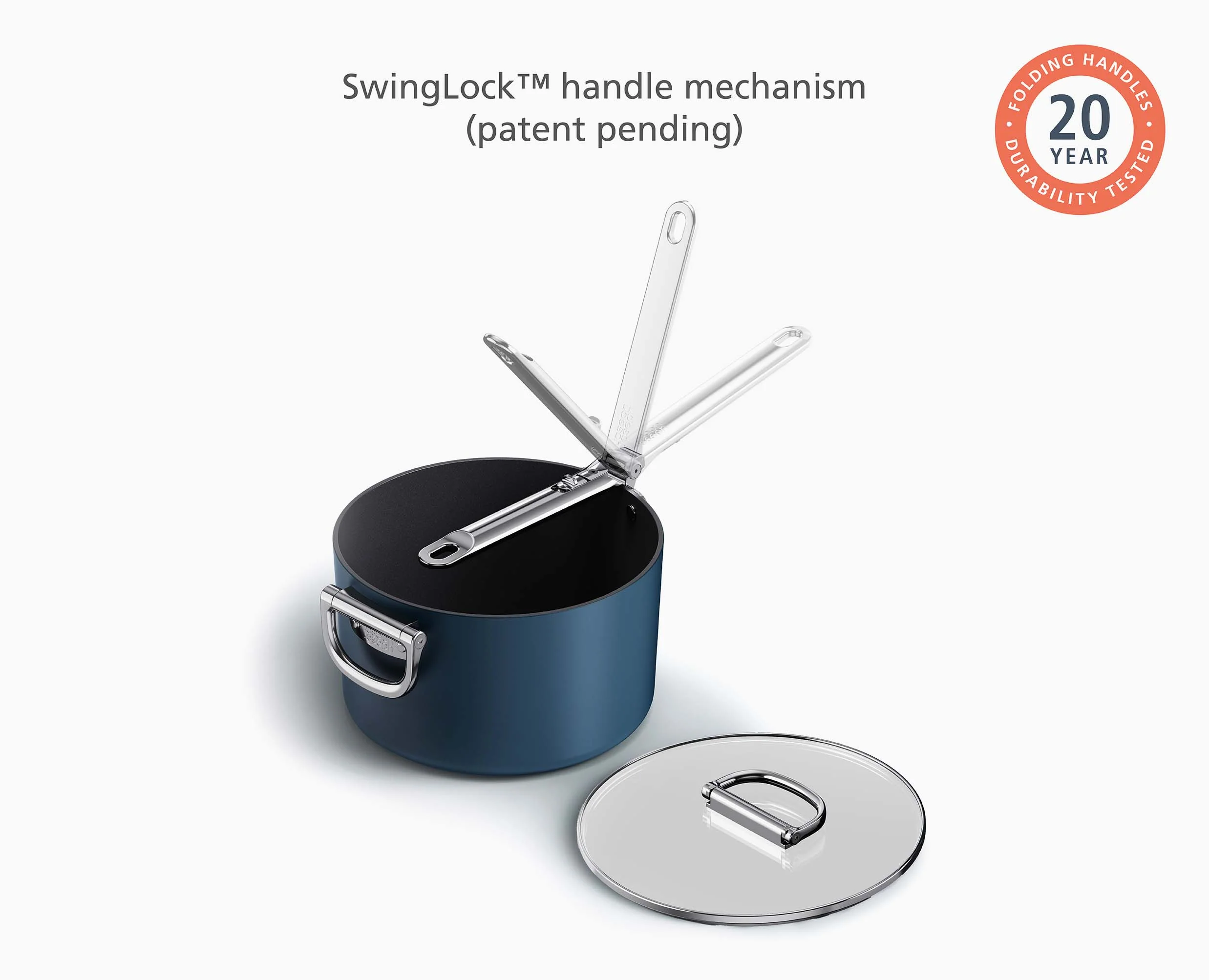 Space Folding Handle Ceramic Non-stick 3-piece Blue Saucepan Set - Image 5