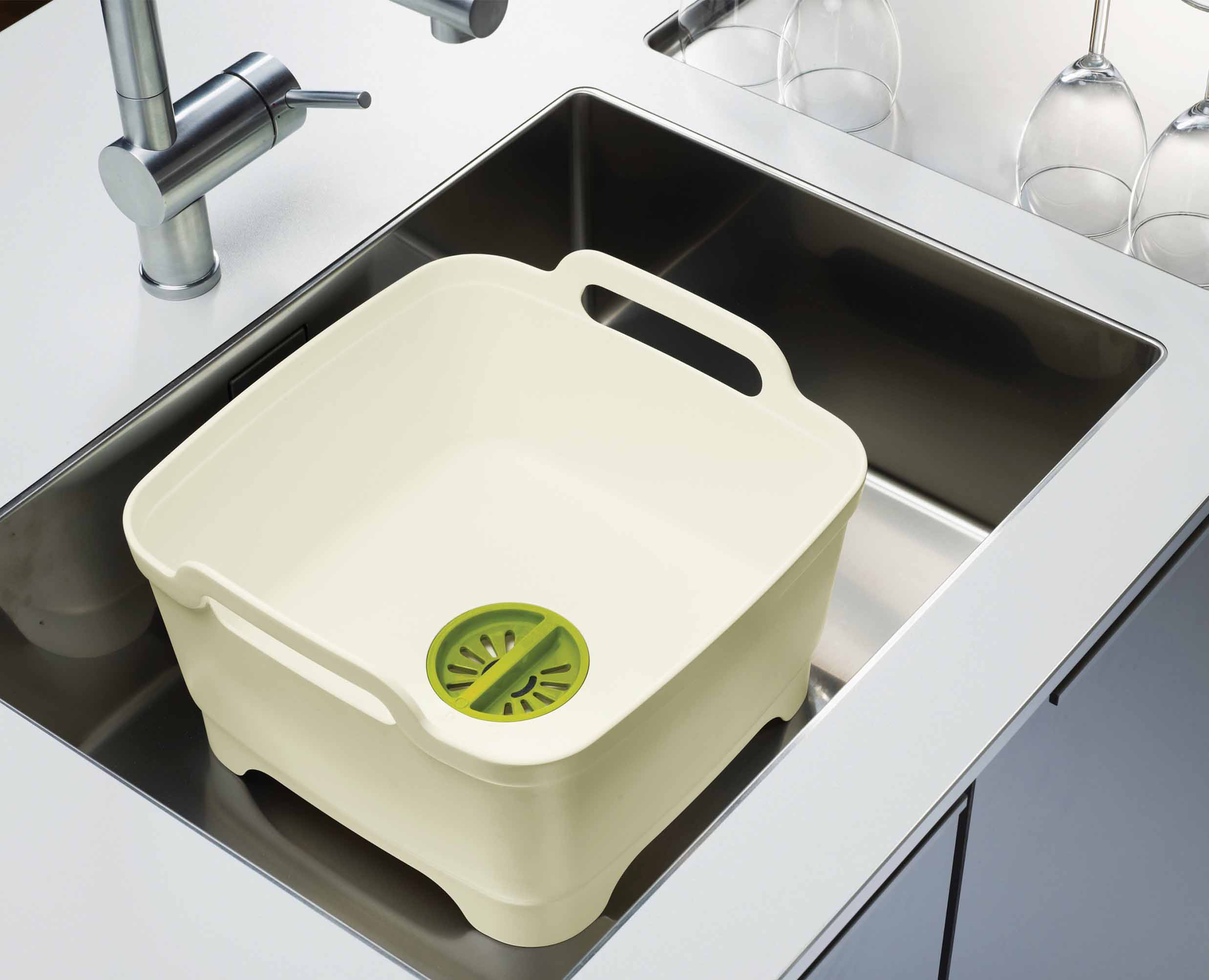 Wash&Drain™ White Green Washing-up Bowl - Image 3